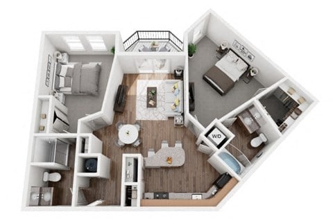 Floor plan for 2 beds, 2 baths, 1099 sqft